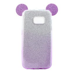 Galaxy S7 Minnie Bow Glitter Necklace Strap Case (Purple)